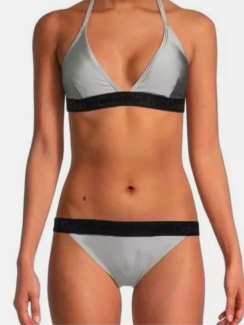 Calvin Klein silver bikini with black band and logo in size XL